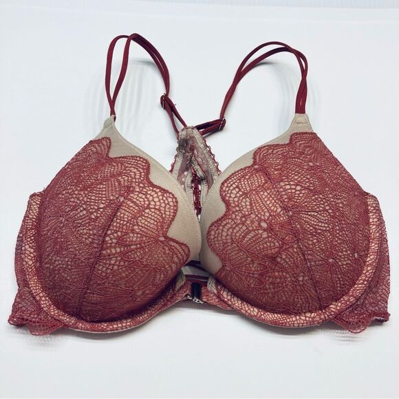 Victoria's Secret Very Sexy Push Up Bra Lace Front Closure Size 32D Pink Lace up - Picture 6 of 10